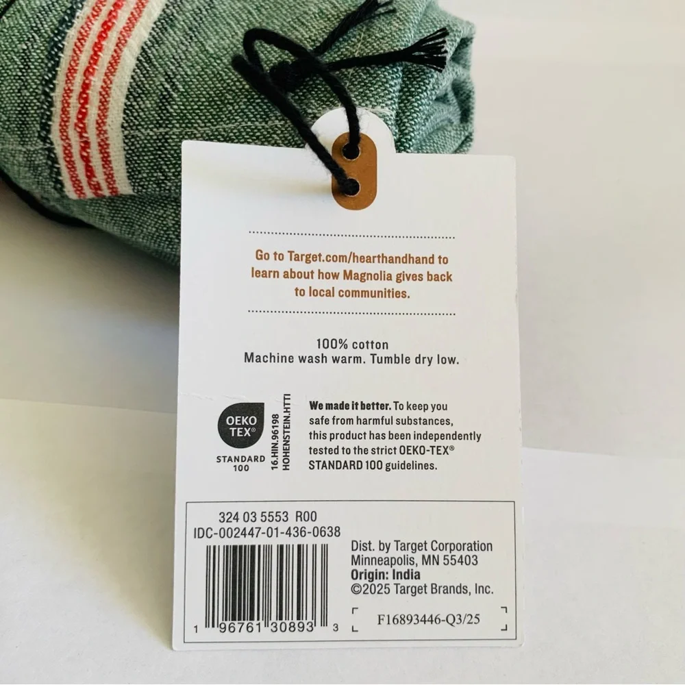 Hearth & Hand Magnolia Green Stripe Flour Sack Kitchen Towel Christmas Holiday